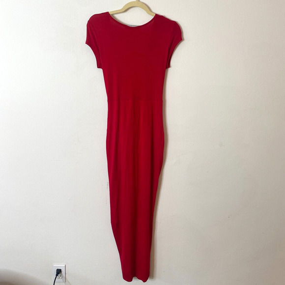Sabora Crimson Red Sexy Deep-V Twist Front Cap Sleeve Bodycon Maxi Dress Medium - Picture 5 of 10